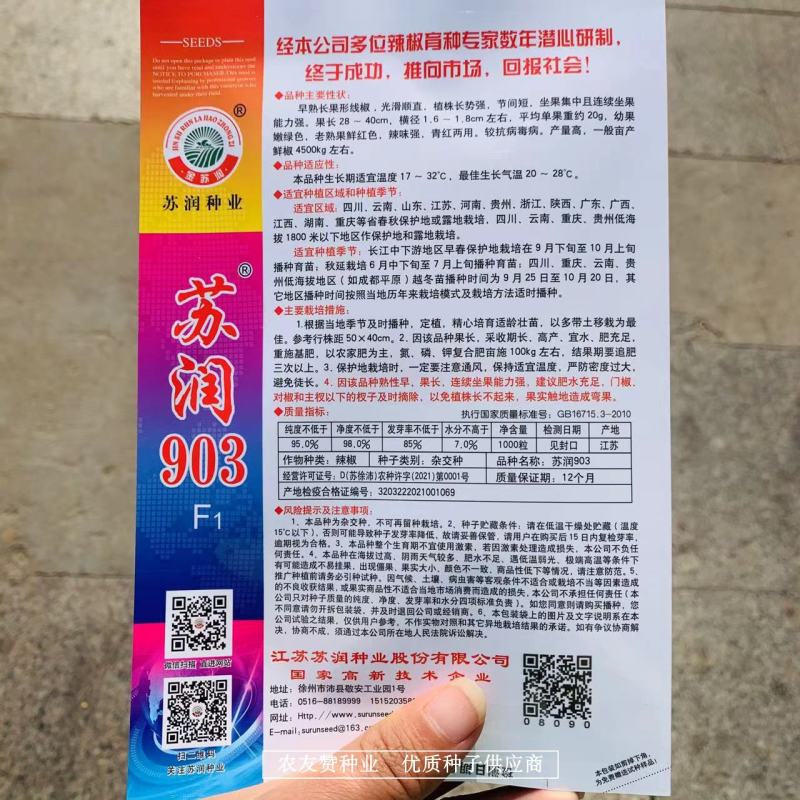 基地专用长线椒种子苏润903青红两用嫩绿色线椒种籽辣味强