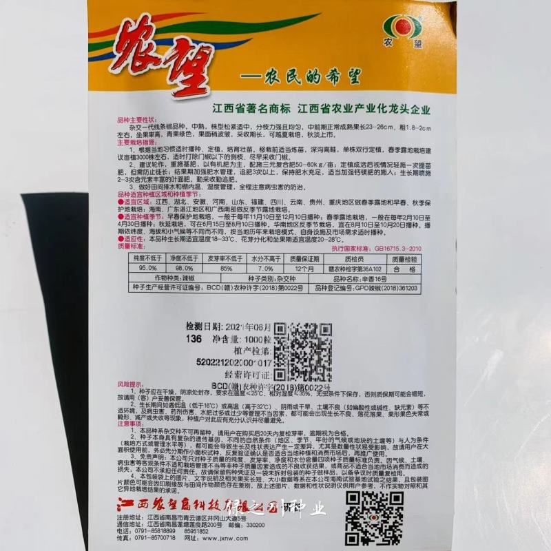农望辛香16号线椒种子杂交一代线条椒种子采收期长可越夏栽