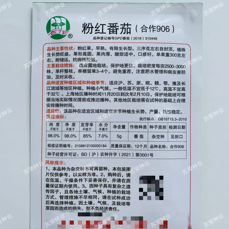 上海长种合作906粉红番茄种子早熟有限生长型粉果西红柿蔬
