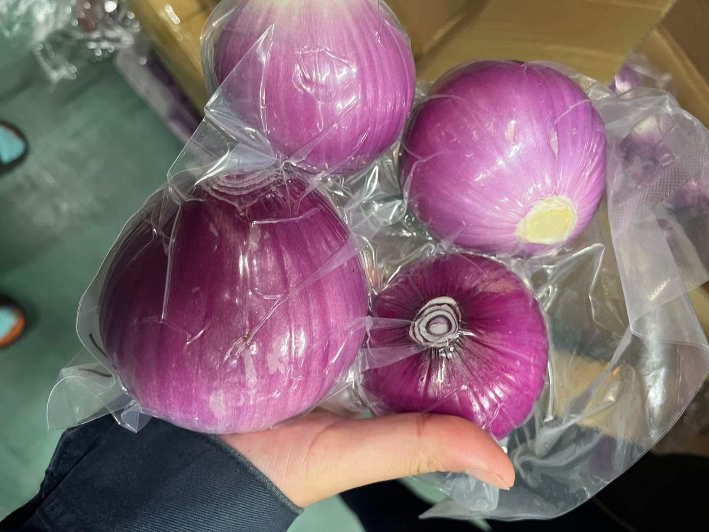 真空包装的洋葱储存在抽屉中