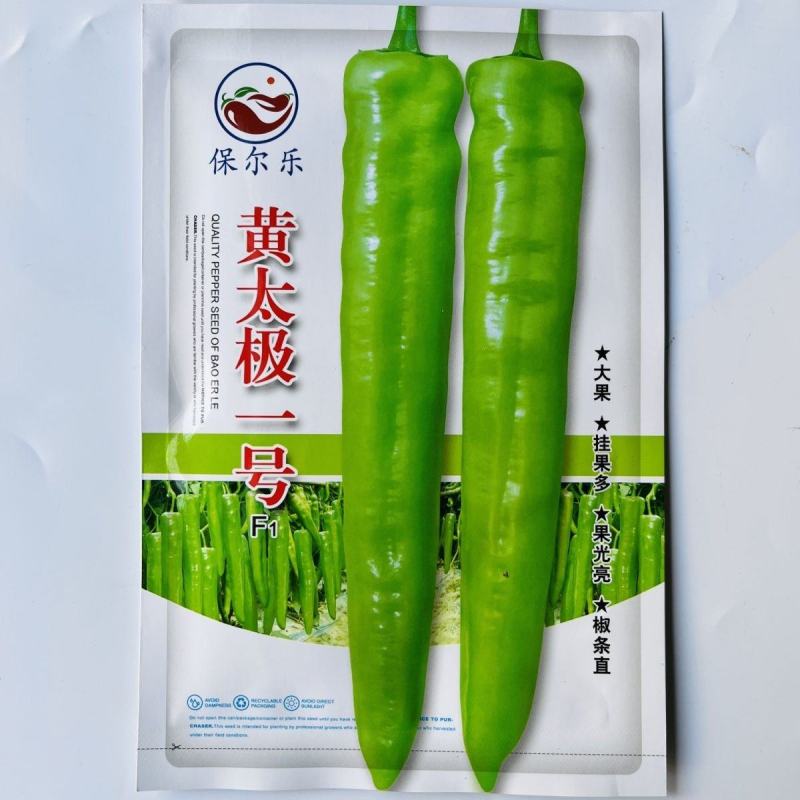黄太极一号大果加长型杂交辣椒种子黄绿皮中辣耐热牛角椒籽