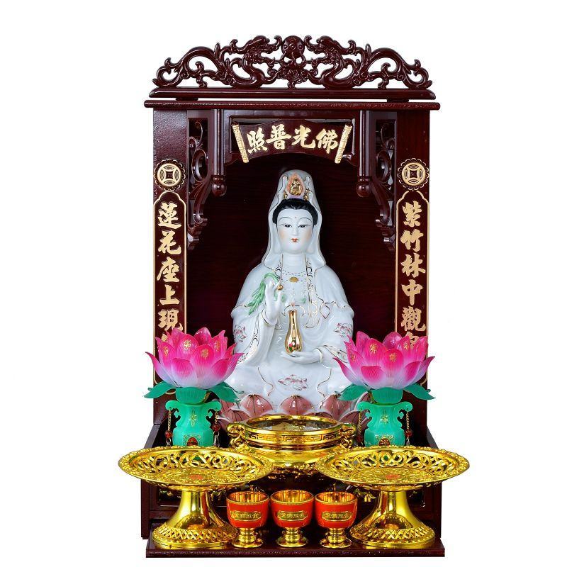 观音菩萨佛像陶瓷坐莲观音佛像摆件描金古莲南海观世音菩萨家