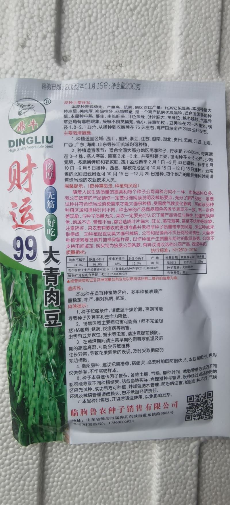 四季豆种子财运99大青肉豆条长肉厚结荚多品质好