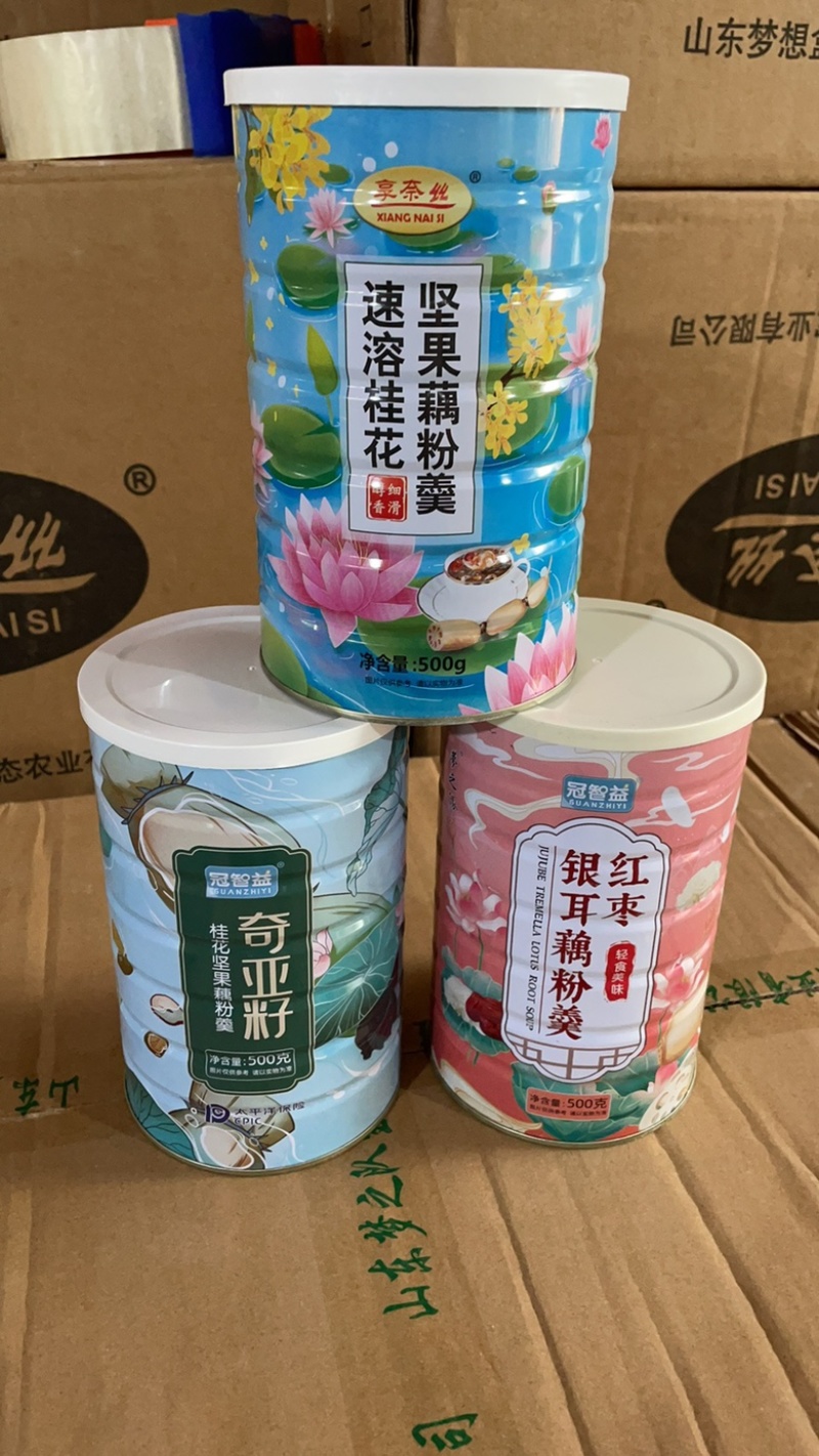 罐装藕粉银耳奇亚籽玫瑰红枣桂花500克一件24罐