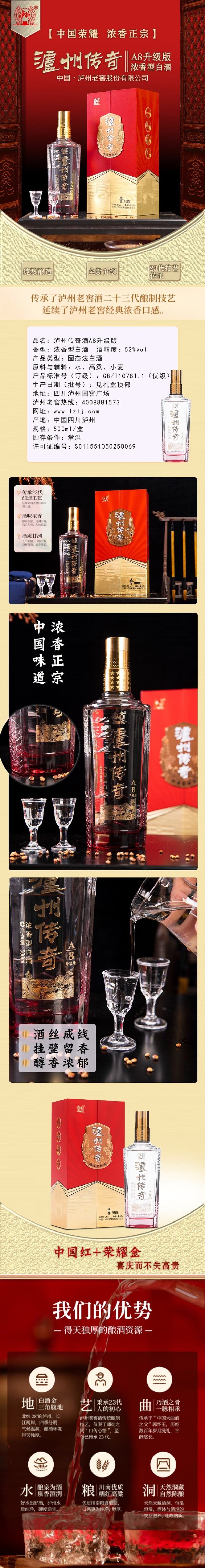 包邮泸州传奇A8升级版500mL*6瓶整箱装