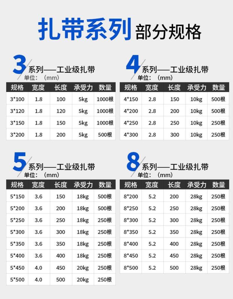 扎带自锁100根批发自锁式塑料束线带一拉紧扎带黑白色