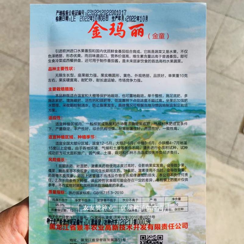 金玛丽小番茄种子无限生长型樱桃番茄种子外观艳丽，硬度高