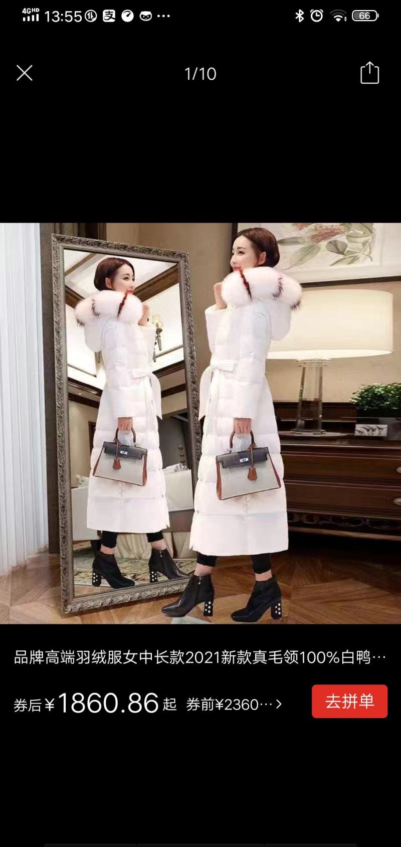 (包邮)品牌高端羽绒服女中长款2022新款真毛领100%