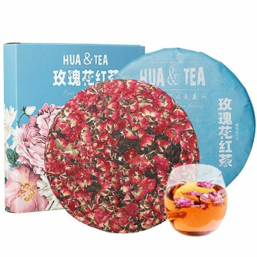 玫瑰花红茶凤合堂云南玫瑰花茶饼滇红茶花茶357g/饼