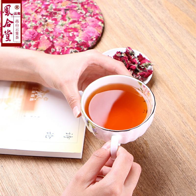 玫瑰花红茶凤合堂云南玫瑰花茶饼滇红茶花茶357g/饼