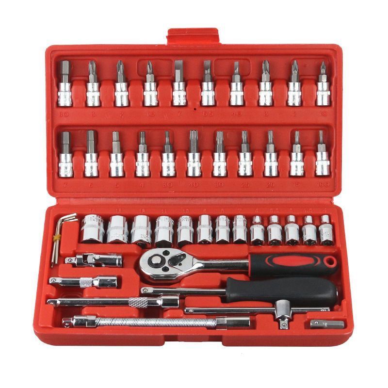 46件套工具套筒螺丝刀扳手棘轮扳手维修工具套装棘轮扳手套