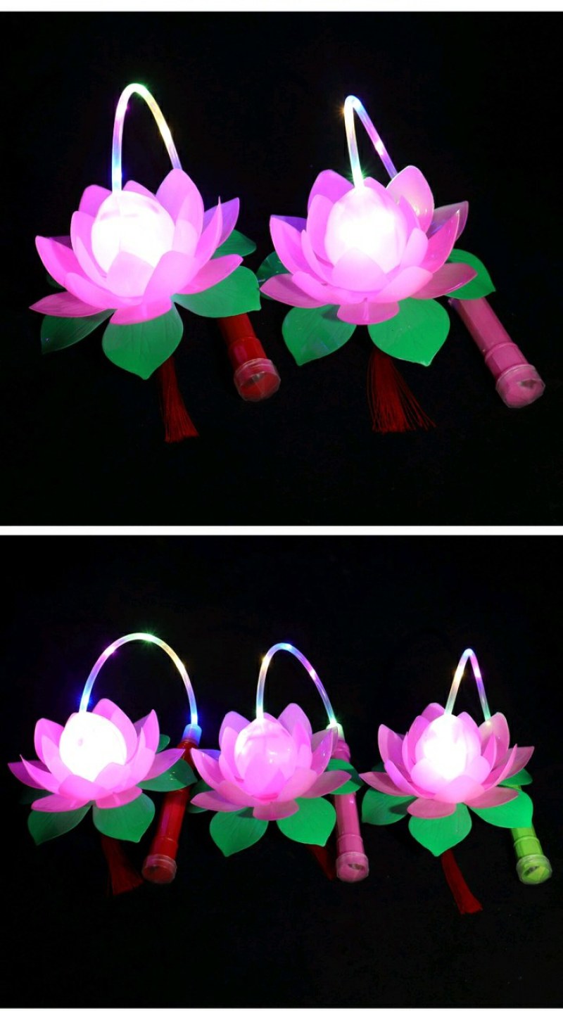 元宵节热卖闪光荷花手提灯笼卡通小六角宫灯儿童玩具灯