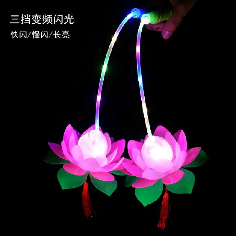 元宵节热卖闪光荷花手提灯笼卡通小六角宫灯儿童玩具灯