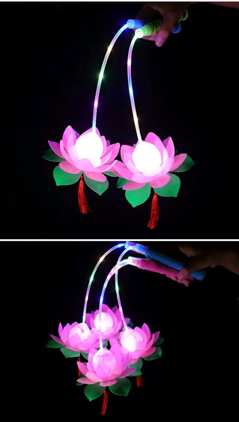 元宵节热卖闪光荷花手提灯笼卡通小六角宫灯儿童玩具灯