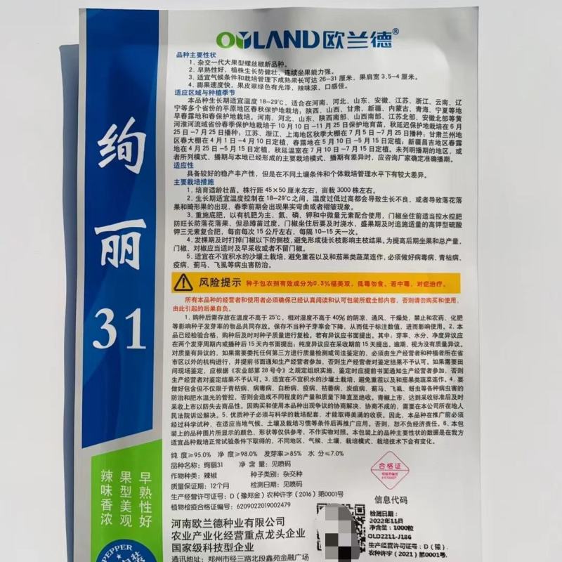 辣椒种子绚丽31螺丝椒种子大果型早熟性好辣味浓口感佳的辣