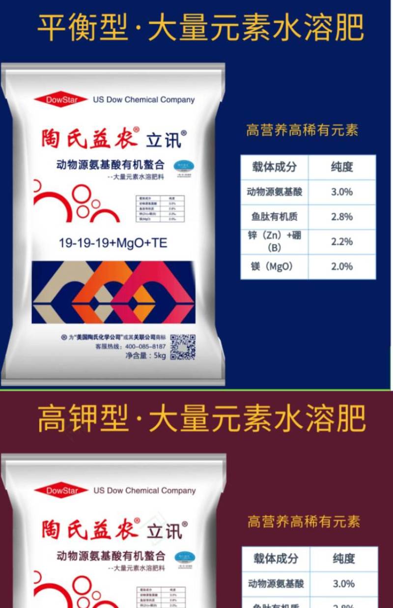 陶氏益农叶面肥果树蔬菜冲施肥高氮高磷高钾大量元素水溶肥料