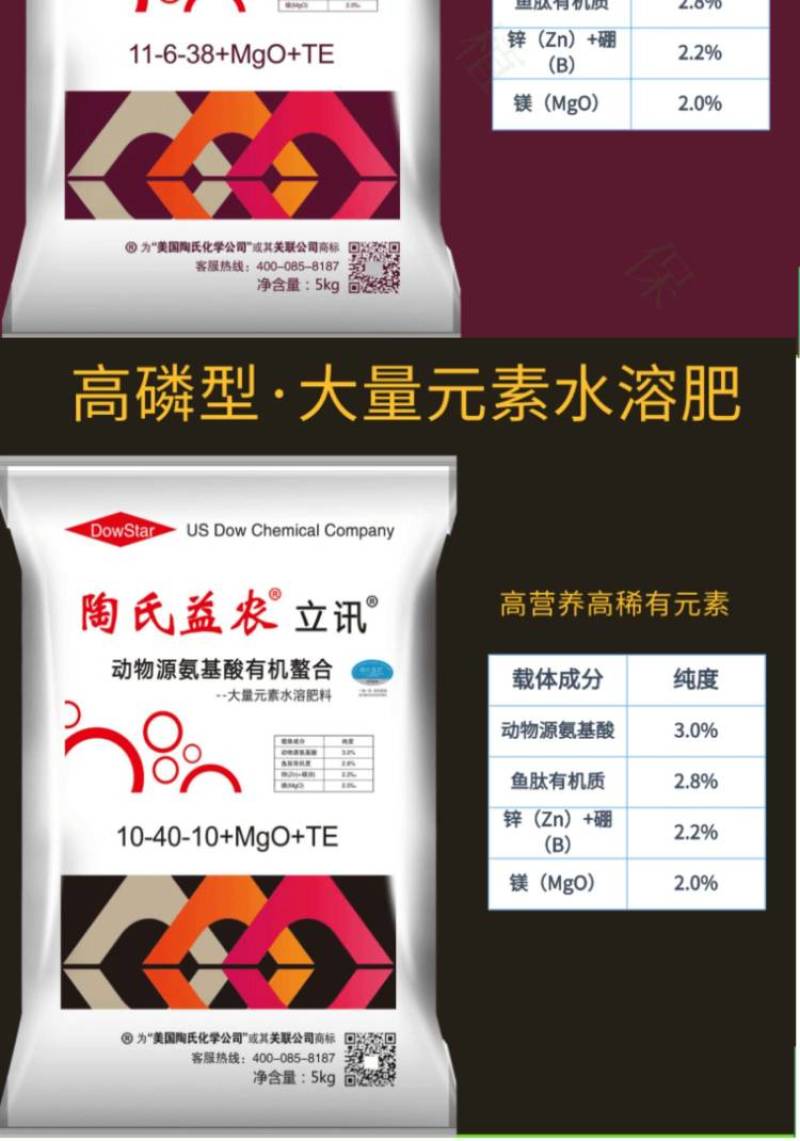 陶氏益农叶面肥果树蔬菜冲施肥高氮高磷高钾大量元素水溶肥料