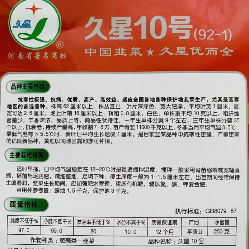 久星10号韭菜种子抗寒不休眠韭菜种子优质高产叶片宽大肥厚