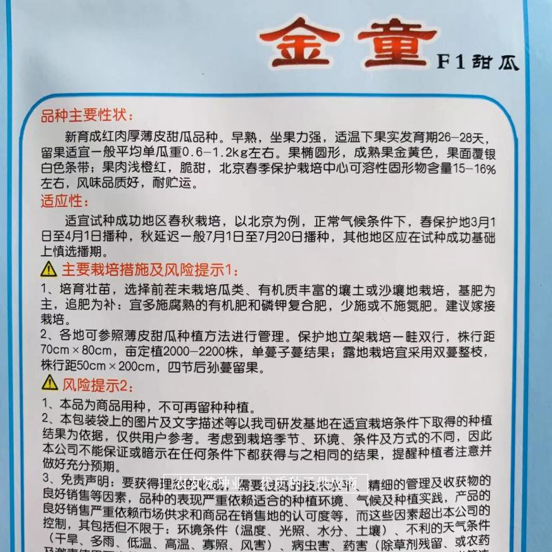 绿亨金童甜瓜种子北方抗病脆甜红肉厚薄皮甜瓜种子黄金道甜瓜