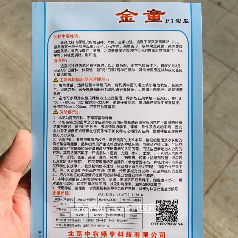 绿亨金童甜瓜种子北方抗病脆甜红肉厚薄皮甜瓜种子黄金道甜瓜