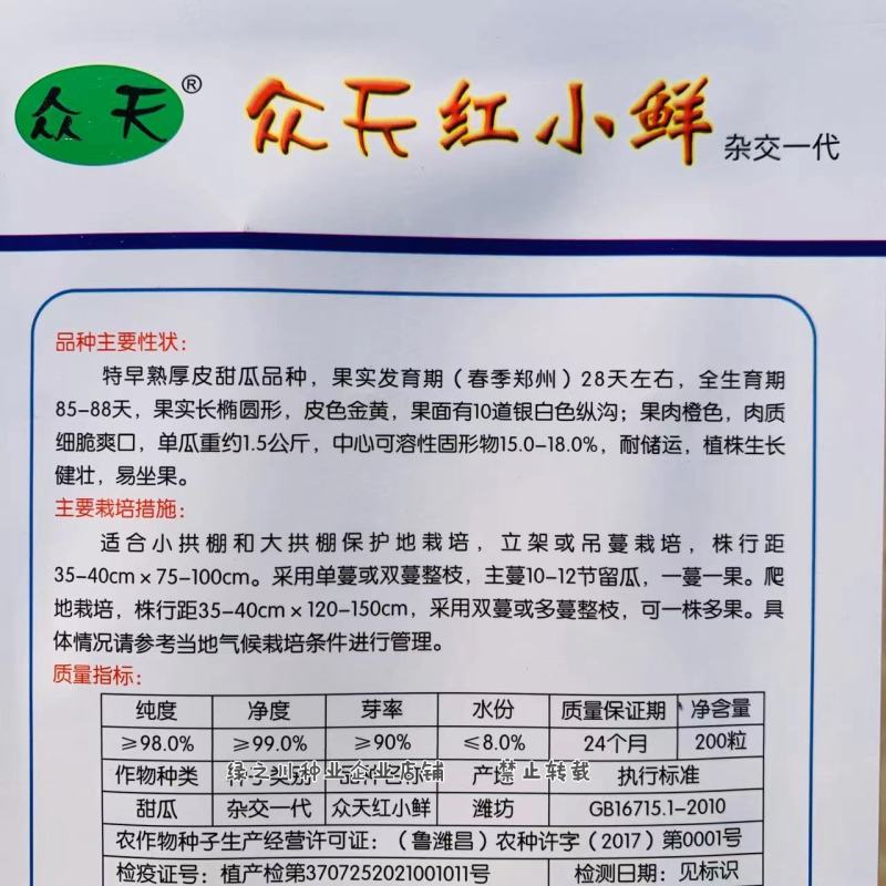 红肉中甜一号甜瓜种子特早熟厚皮甜瓜种子特甜黄皮香瓜种子