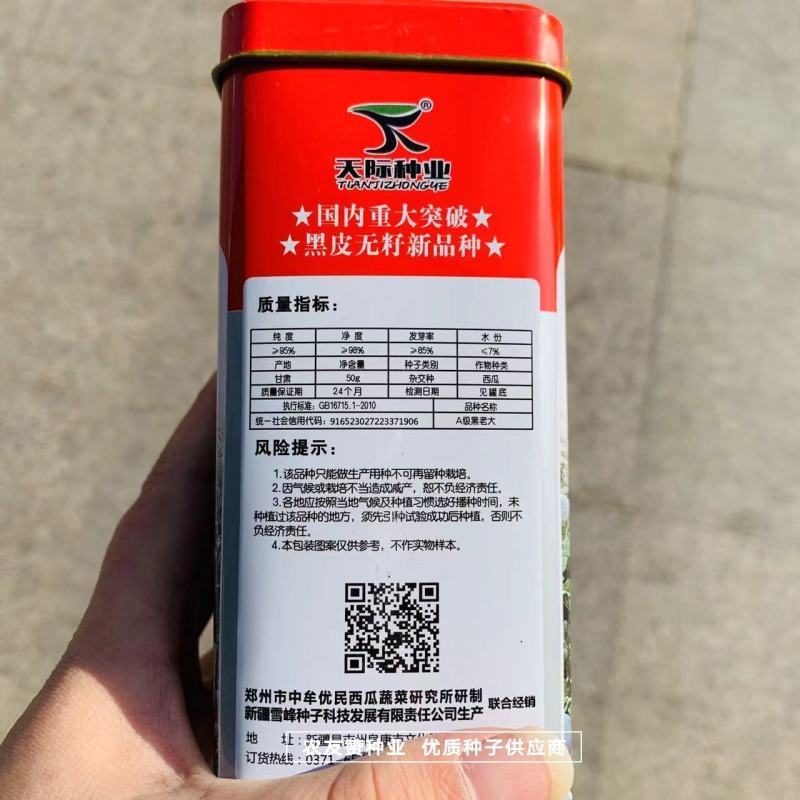 A级黑老大纯黑皮红瓤无籽西瓜种子皮薄蜡粉厚黑皮西瓜种子