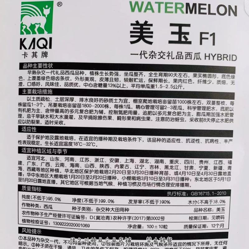 一代杂交美玉礼品西瓜种子早熟椭圆形小西瓜种子红瓤皮薄韧