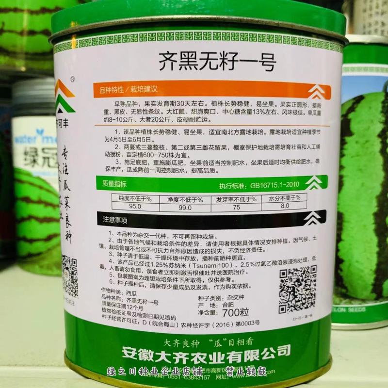 齐黑无籽一号西瓜种子正圆形黑皮无籽西瓜种子大红瓤皮硬