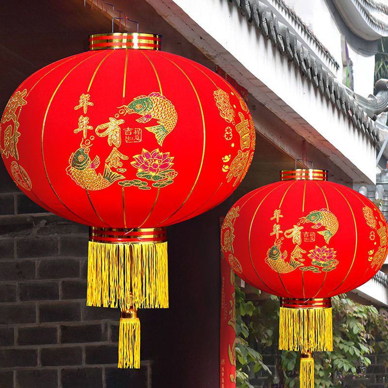春节大红灯笼结婚喜字灯笼新年婚庆户外防水植绒灯笼乔迁阳台