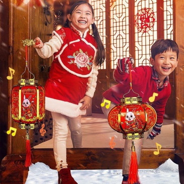 包邮兔年儿童小灯笼新年过年春节卡通音乐发光电池手提拿宫灯