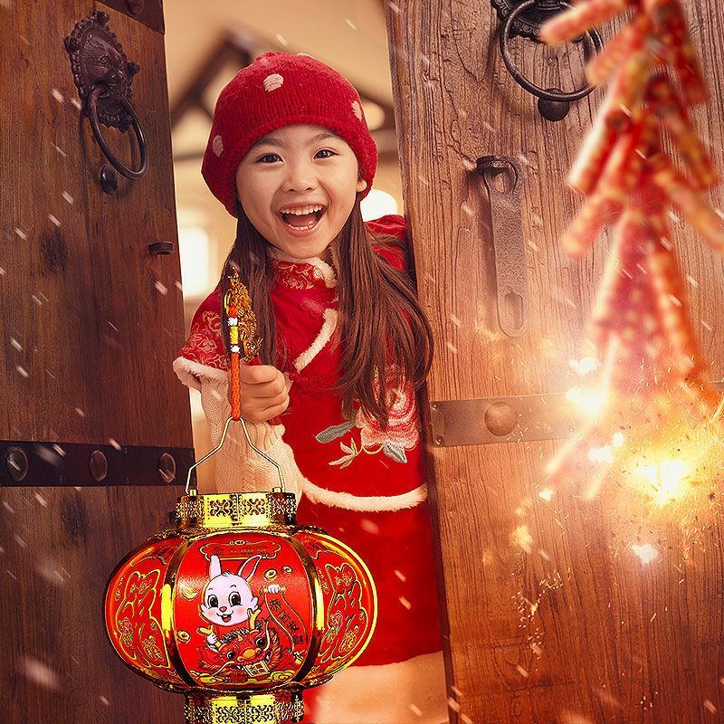 包邮兔年儿童小灯笼新年过年春节卡通音乐发光电池手提拿宫灯