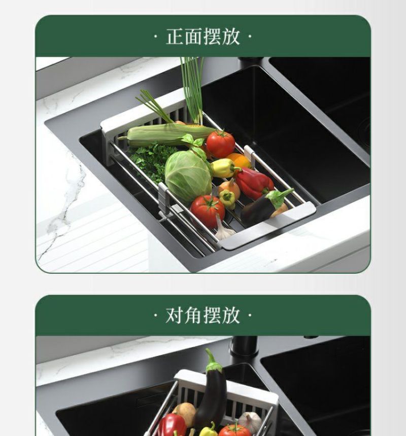 沥碗架家用厨房水槽置物架可伸缩不锈钢收纳盒放碗筷沥水篮