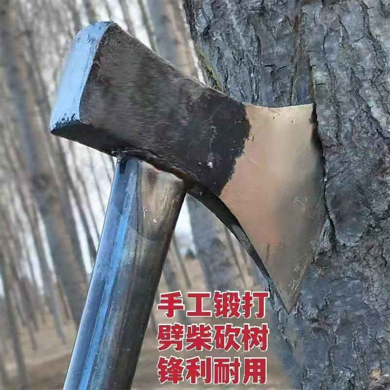 全钢劈斧手工锻打焊接铁把斧子大号加长劈柴斧家用户外伐木砍