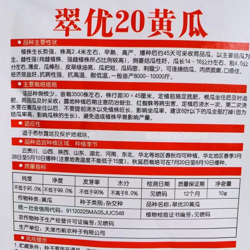 翠优20全雌强雌水果黄瓜种子瓜香味浓口感脆嫩黄瓜种籽高产