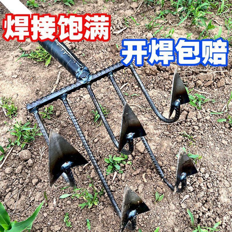 翻地松土耘锄全钢三齿四五齿耙子多功能农用工具开荒除草翻土