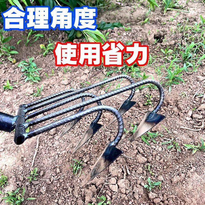 翻地松土耘锄全钢三齿四五齿耙子多功能农用工具开荒除草翻土
