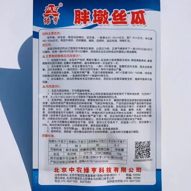 胖墩肉丝瓜种子特早熟结瓜多短棒形，微甜胖丝瓜种子基地专用