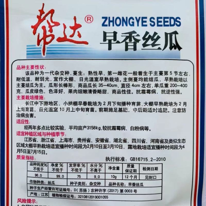 帮达早香丝瓜种子耐低温耐弱光一代杂交长条丝瓜种子抗病