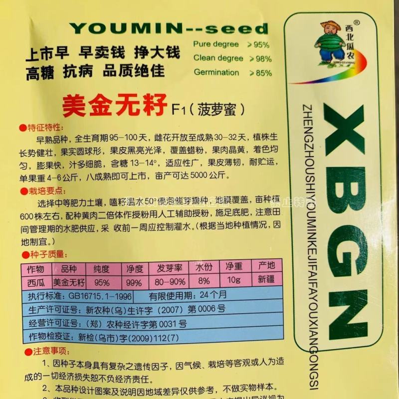 美金无籽西瓜种子菠萝蜜西瓜种籽果皮薄韧含糖量高果肉晶黄
