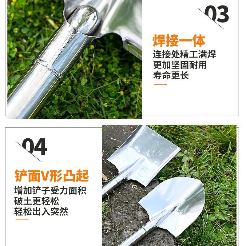 加厚不锈钢尖方锹园林艺铁铲子农用铁锨挖土种花家用户外工具