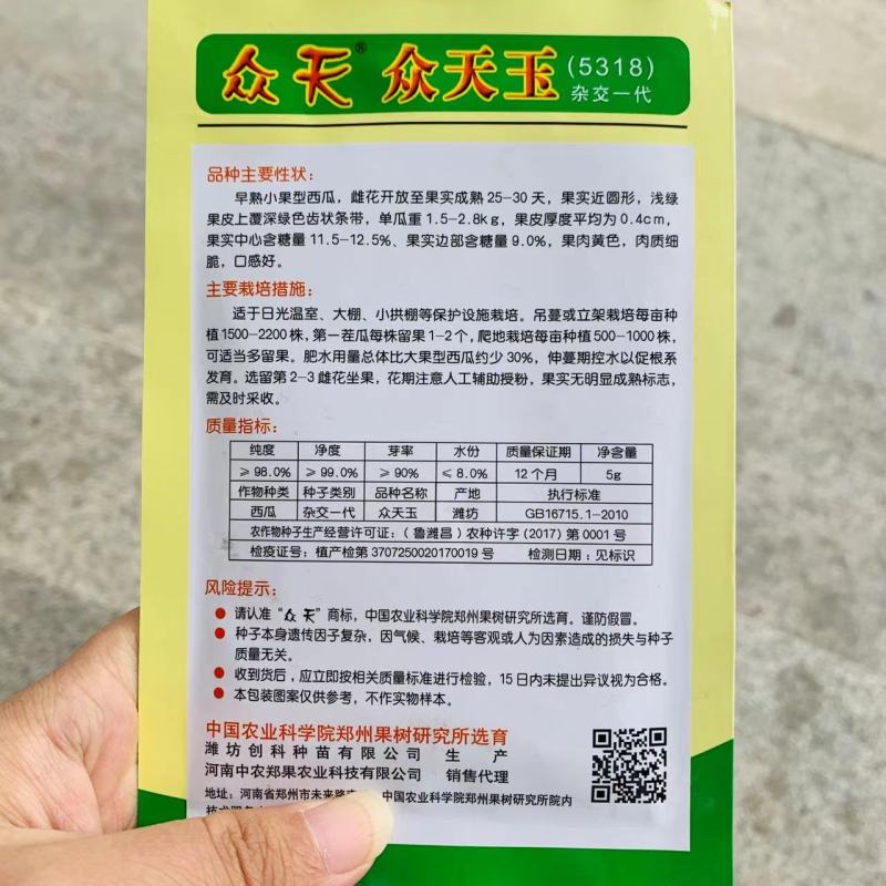 众天玉小兰西瓜种子抗病花皮黄瓤礼品西瓜种子早熟小果型