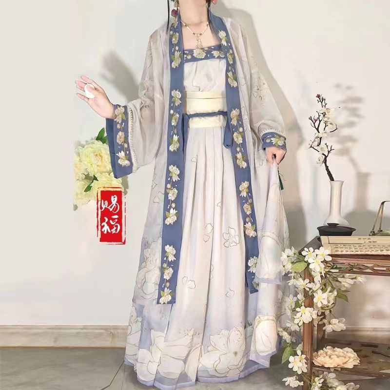 女夏款轻薄超仙气刺绣诃子裙套装新款