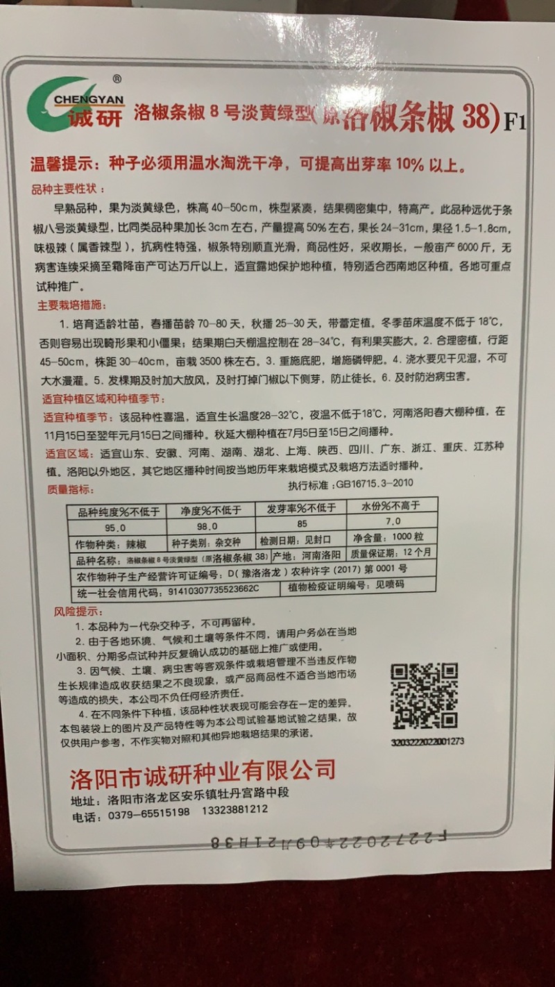 早熟高产黄色（淡黄绿型）软皮线椒，原洛椒条椒38号