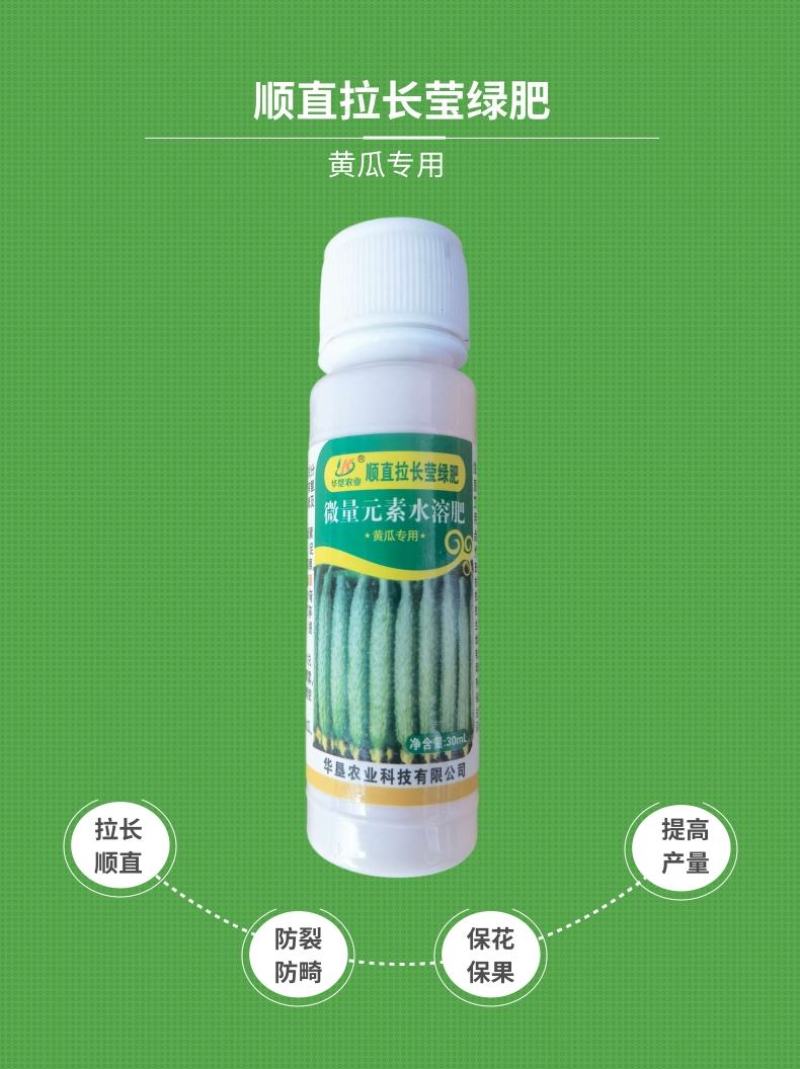 黄瓜顺直拉长莹绿肥黄瓜增产叶面肥膨大素拉直增绿嫩直长