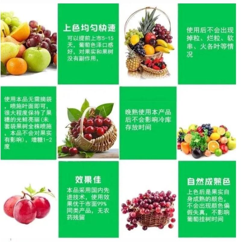 果大靓荔枝樱桃草莓葡萄番茄冬枣膨大素上色着色膨果叶面肥