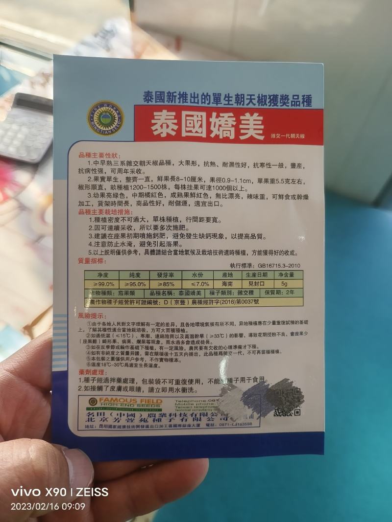 泰国娇美朝天椒种子大果形耐热耐湿结果多10厘米辣味重