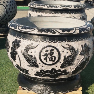 青石福字鱼缸精品雕刻天然石材