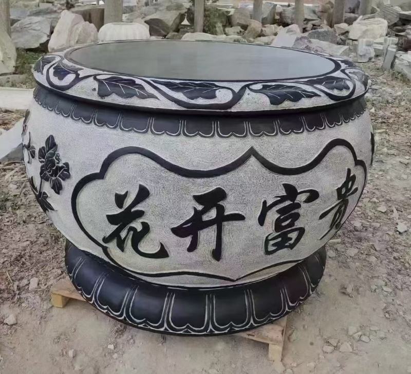 青石福字鱼缸精品雕刻天然石材