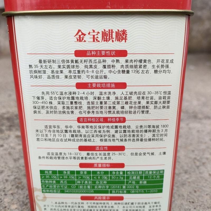 金宝麒麟黄心无籽西瓜种子，50克，纯黑皮，果肉黄品质佳