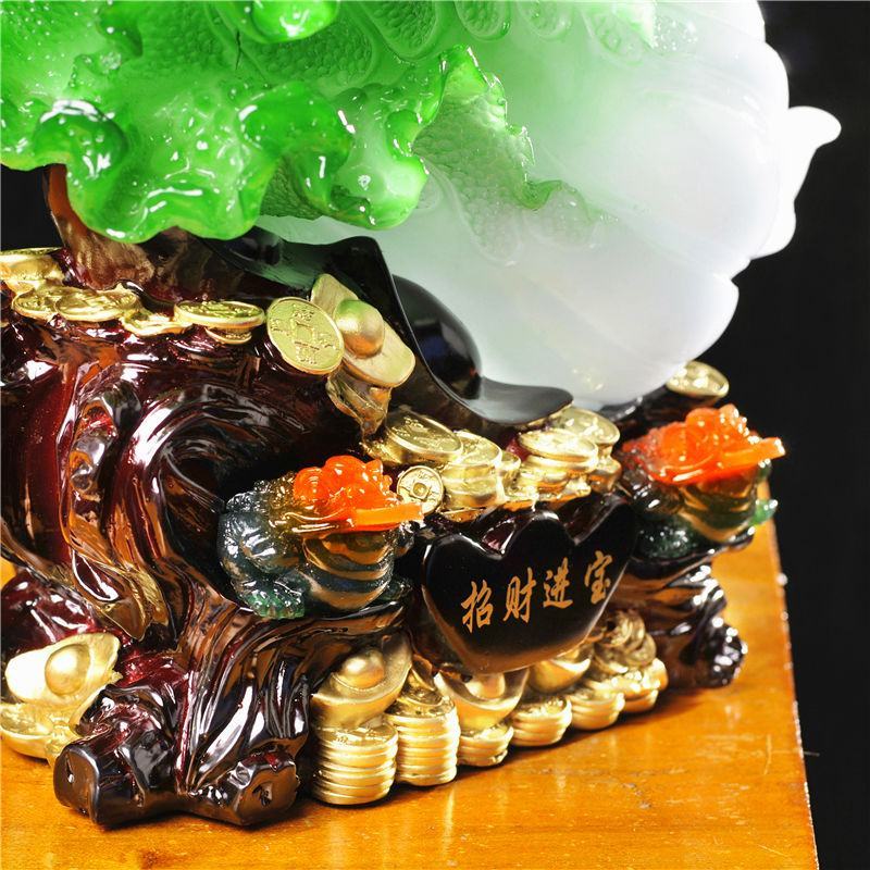 玉白菜摆件大号金蟾客厅玄关酒柜店铺家居工艺装饰品开业